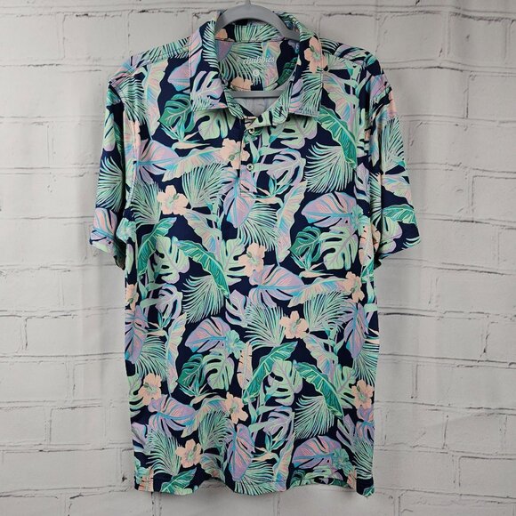 Chubbies Hawaiian Print Polo Shirt Mens L Floral Bright Stretch Vacation Golf - Picture 1 of 11